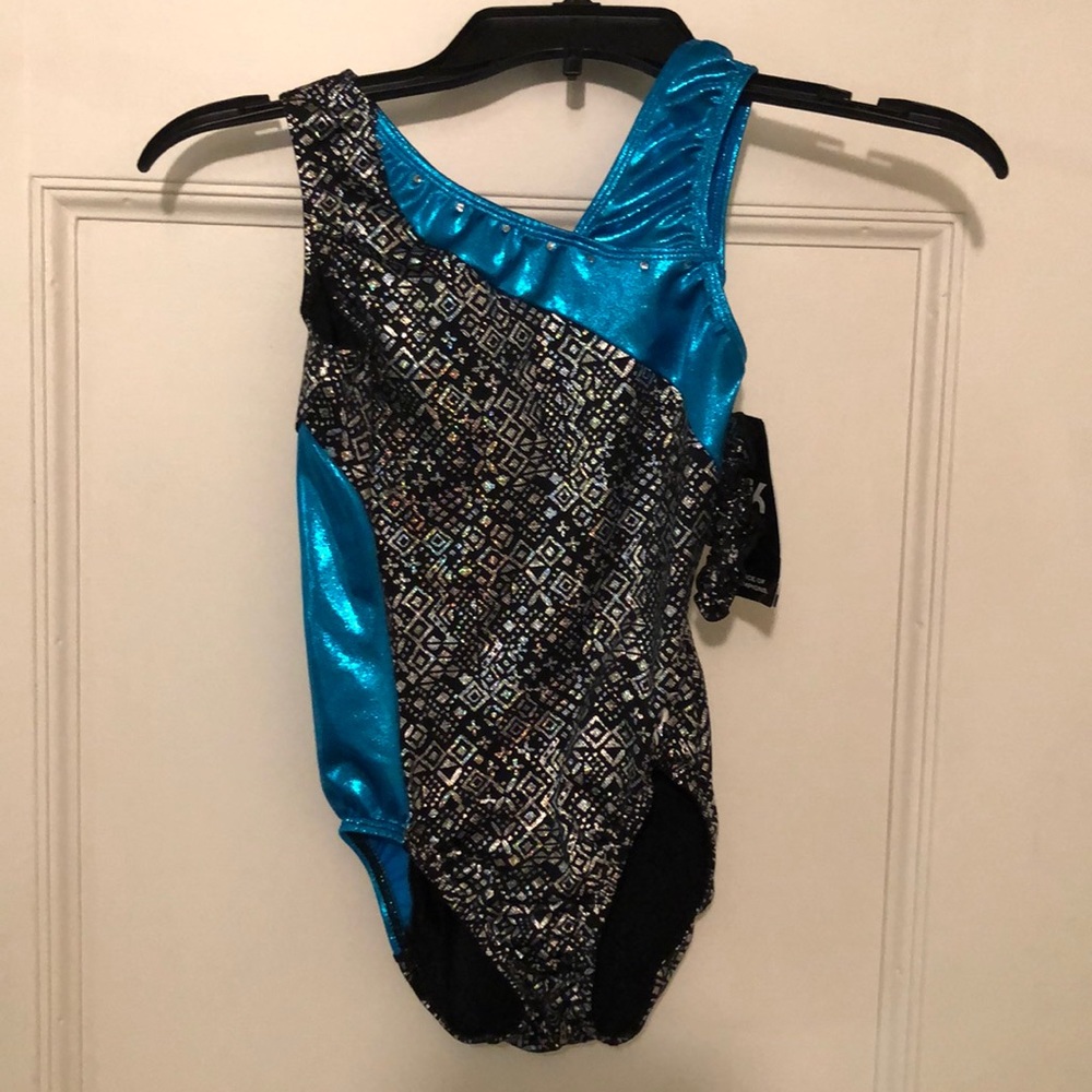 AXS Turquoise black silver iridescent GK leotard